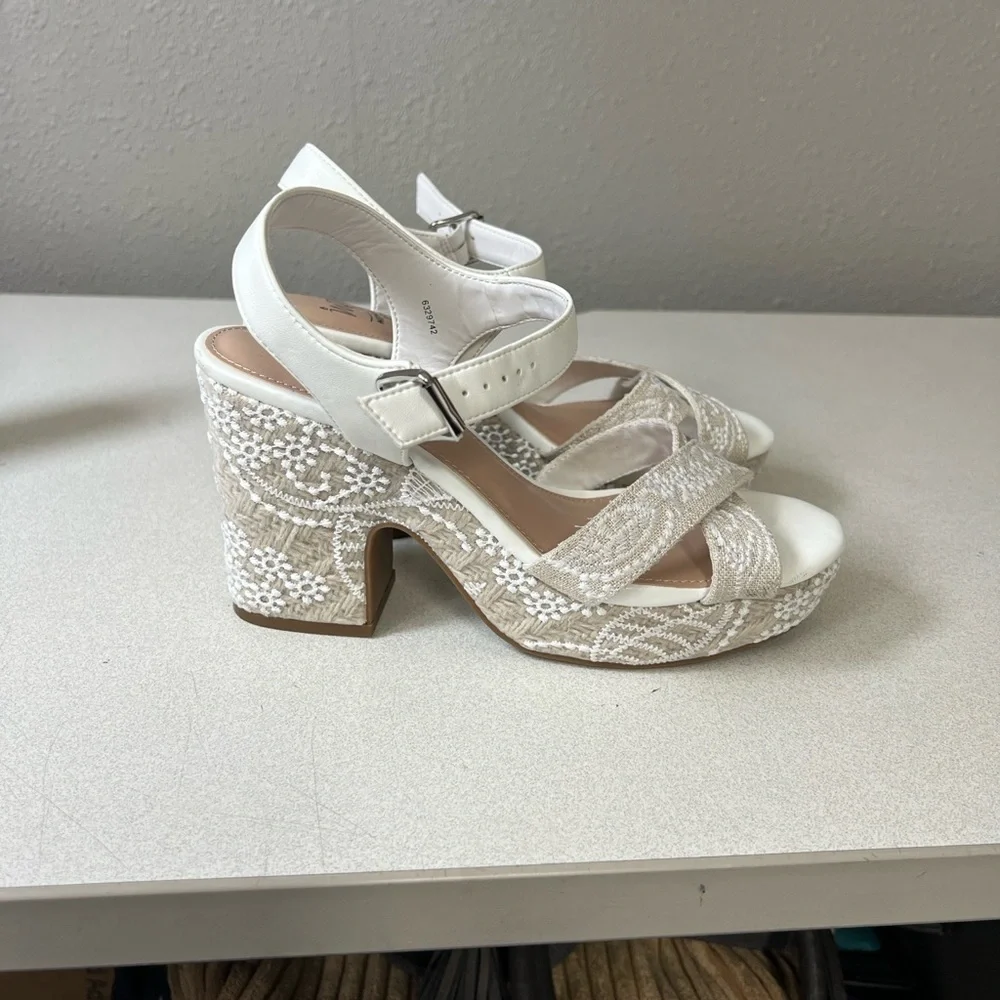 Impo White Beaded Crisscross Memory Foam Heel Sandals